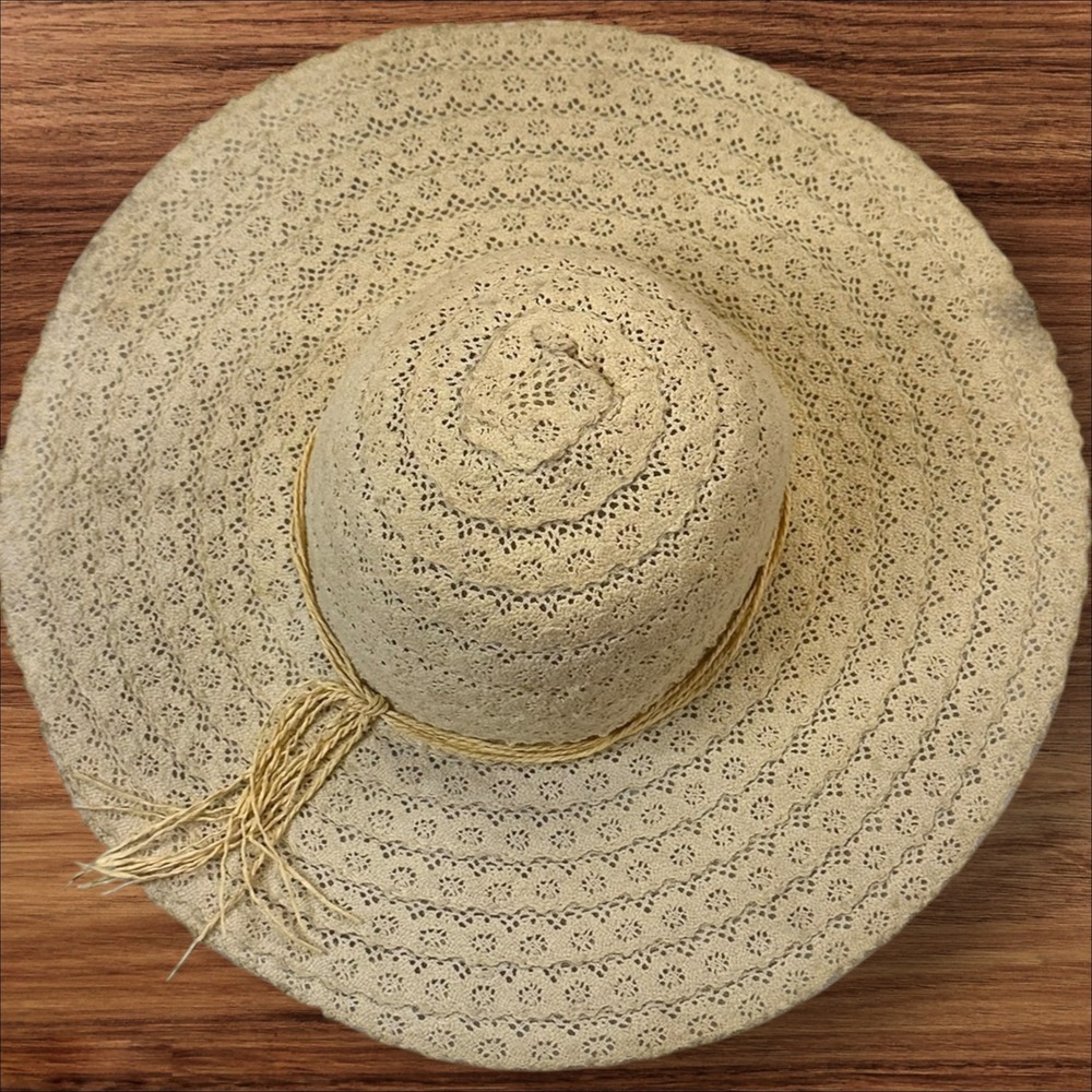 Jane & Berry Cream Crochet Floppy Sun‎ Hat Beach Vacation Summer Holiday - Picture 2 of 4